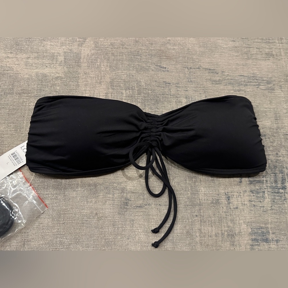 NWT Ann Taylor Loft Black Bikini Top, Strapless, Bandeau, Straps Included - L